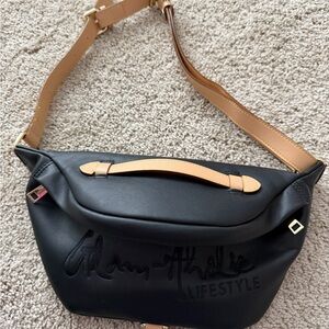 Glam-Aholic Lifestyle Signature Logo Fanny Pack in black vegan leather. NWOT